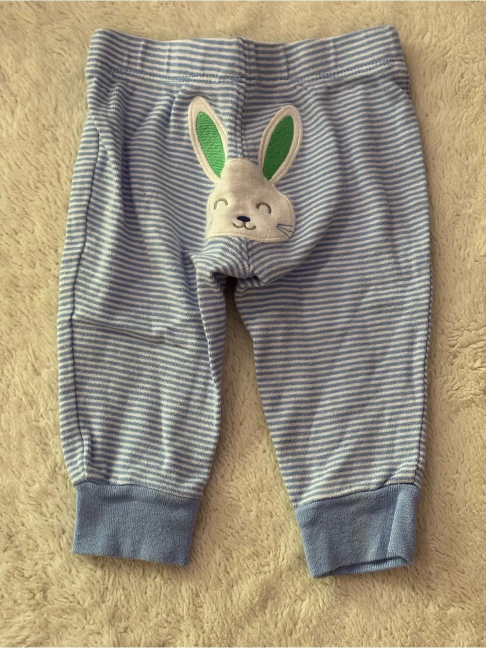 Baby Blue bunny on butt Striped baby Pants - Soft Cotton Bottoms 3M